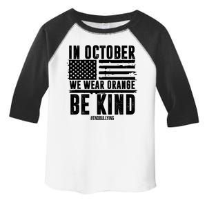 In October We Wear Orange Be Kind End Bullying Usa Flag Unity Day Toddler Fine Jersey T-Shirt