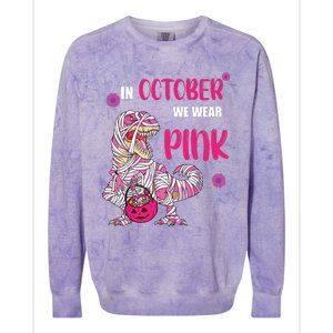 In October We Wear Pink Breast Cancer Trex Dino Colorblast Crewneck Sweatshirt