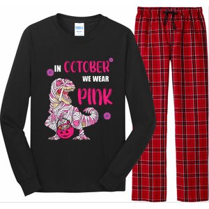 In October We Wear Pink Breast Cancer Trex Dino Long Sleeve Pajama Set