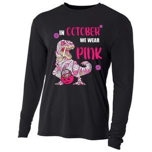 In October We Wear Pink Breast Cancer Trex Dino Cooling Performance Long Sleeve Crew