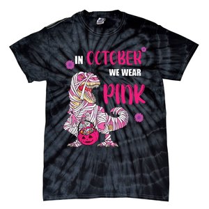 In October We Wear Pink Breast Cancer Trex Dino Tie-Dye T-Shirt