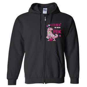 In October We Wear Pink Breast Cancer Trex Dino Full Zip Hoodie