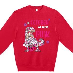 In October We Wear Pink Breast Cancer Trex Dino Premium Crewneck Sweatshirt