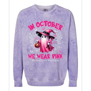 In October We Wear Ghost Witch Breast Cancer Awareness Colorblast Crewneck Sweatshirt