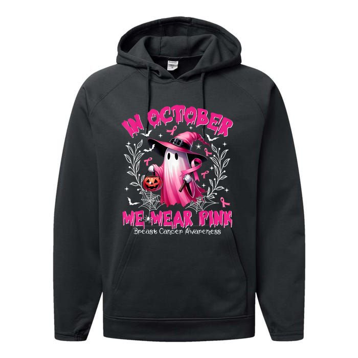 In October We Wear Ghost Witch Breast Cancer Awareness Performance Fleece Hoodie