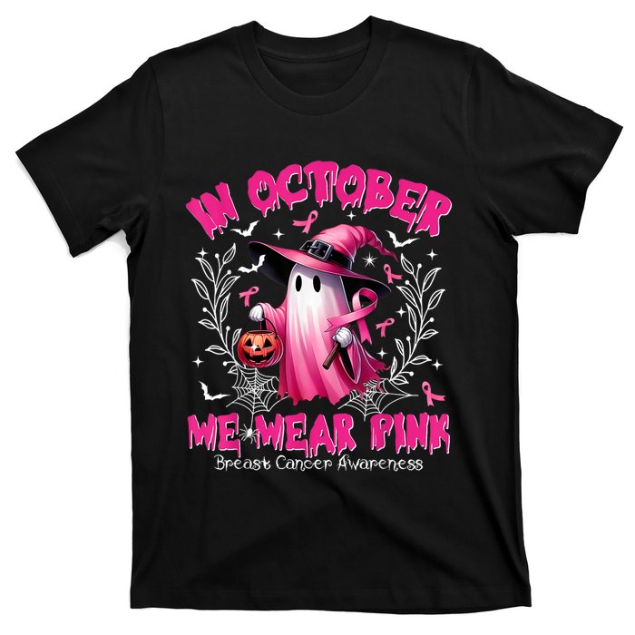 In October We Wear Ghost Witch Breast Cancer Awareness T-Shirt