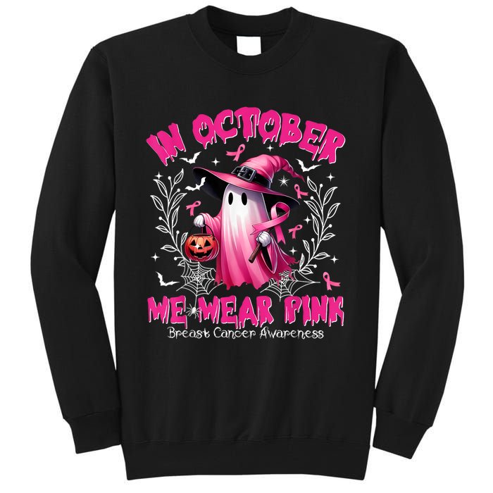 In October We Wear Ghost Witch Breast Cancer Awareness Tall Sweatshirt