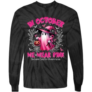 In October We Wear Ghost Witch Breast Cancer Awareness Tie-Dye Long Sleeve Shirt