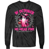 In October We Wear Ghost Witch Breast Cancer Awareness Tie-Dye Long Sleeve Shirt