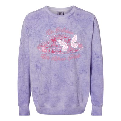 In October We Wear Pink Butterfly Ribbon Colorblast Crewneck Sweatshirt