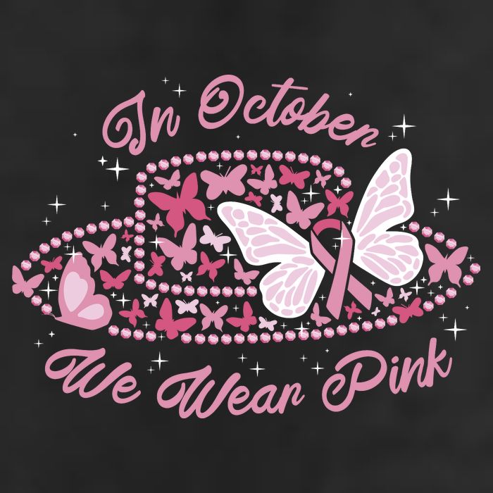 In October We Wear Pink Butterfly Ribbon 7 Panel Mesh Trucker Snapback Hat