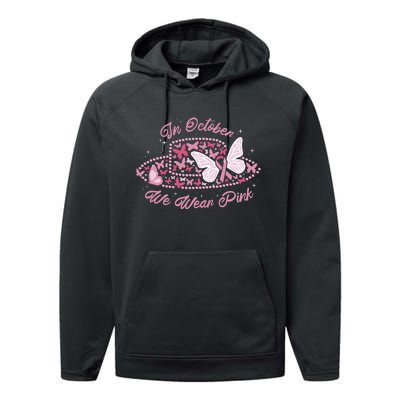 In October We Wear Pink Butterfly Ribbon Performance Fleece Hoodie