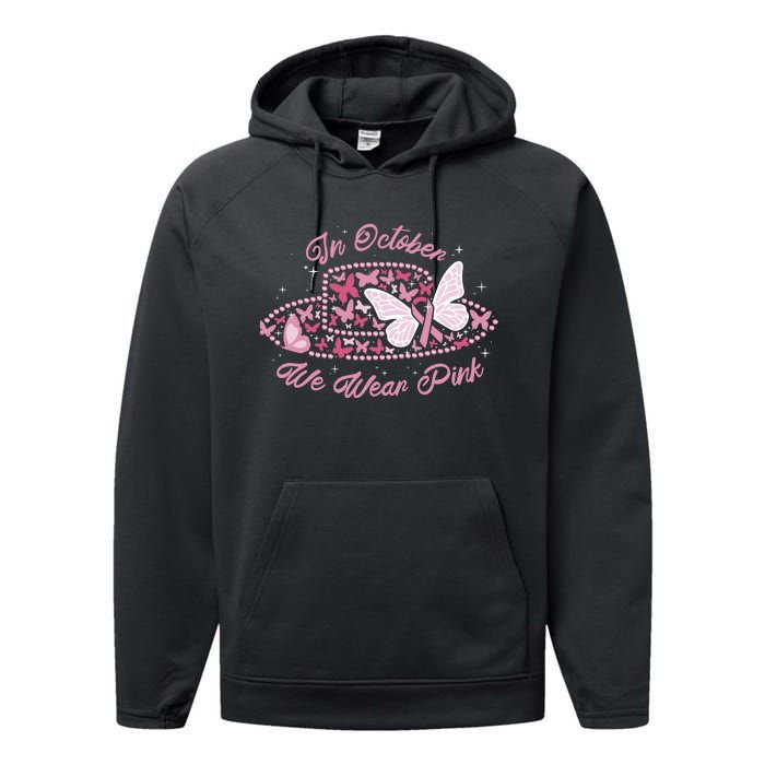 In October We Wear Pink Butterfly Ribbon Performance Fleece Hoodie