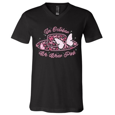 In October We Wear Pink Butterfly Ribbon V-Neck T-Shirt