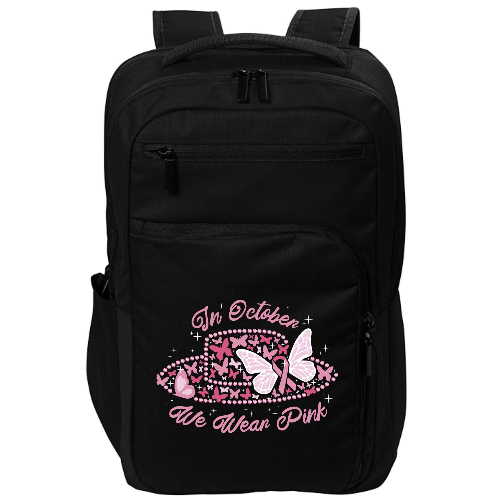 In October We Wear Pink Butterfly Ribbon Impact Tech Backpack
