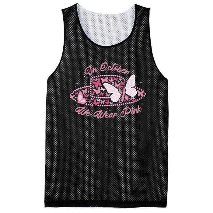 In October We Wear Pink Butterfly Ribbon Mesh Reversible Basketball Jersey Tank