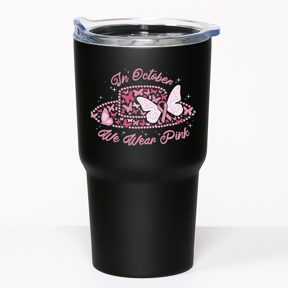 In October We Wear Pink Butterfly Ribbon Tumbler