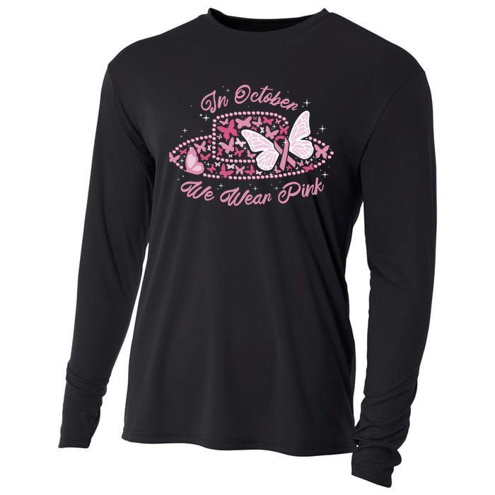 In October We Wear Pink Butterfly Ribbon Cooling Performance Long Sleeve Crew