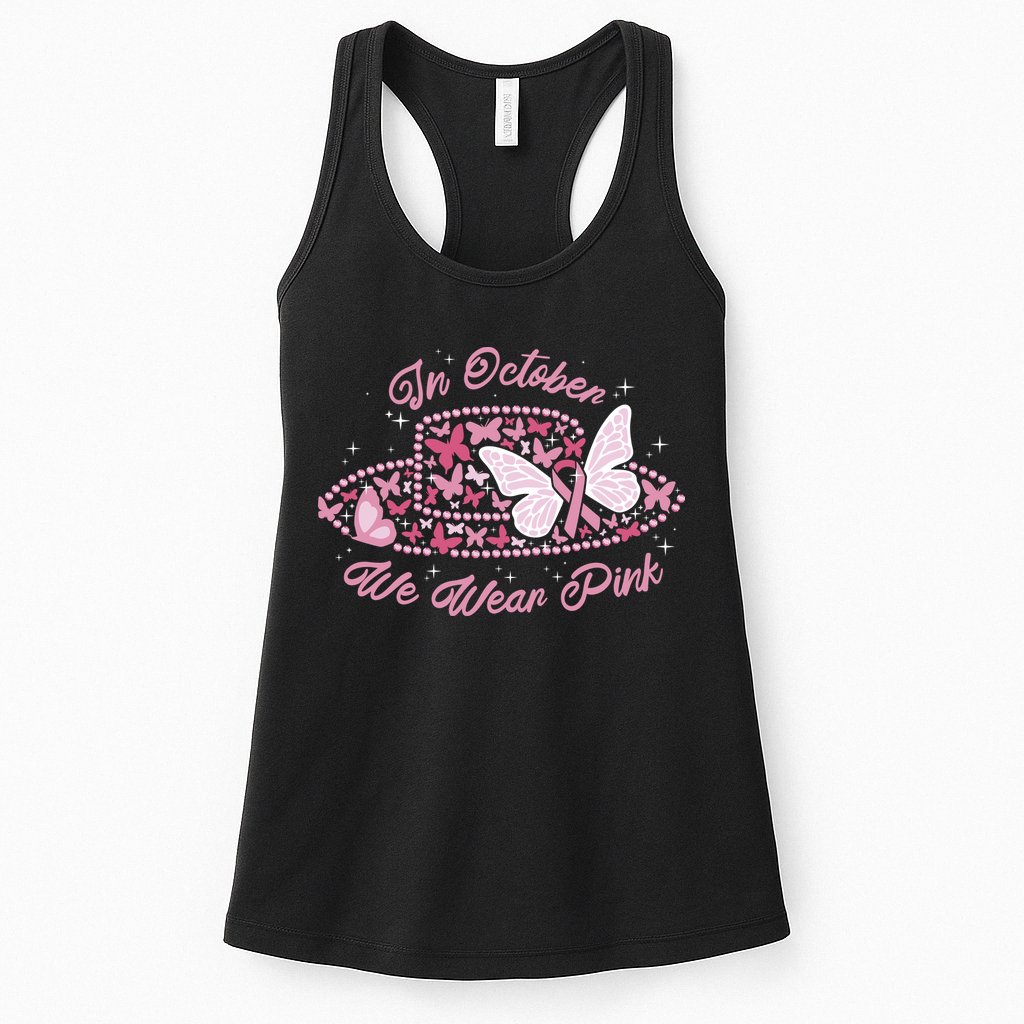 In October We Wear Pink Butterfly Ribbon Womens Tank Top
