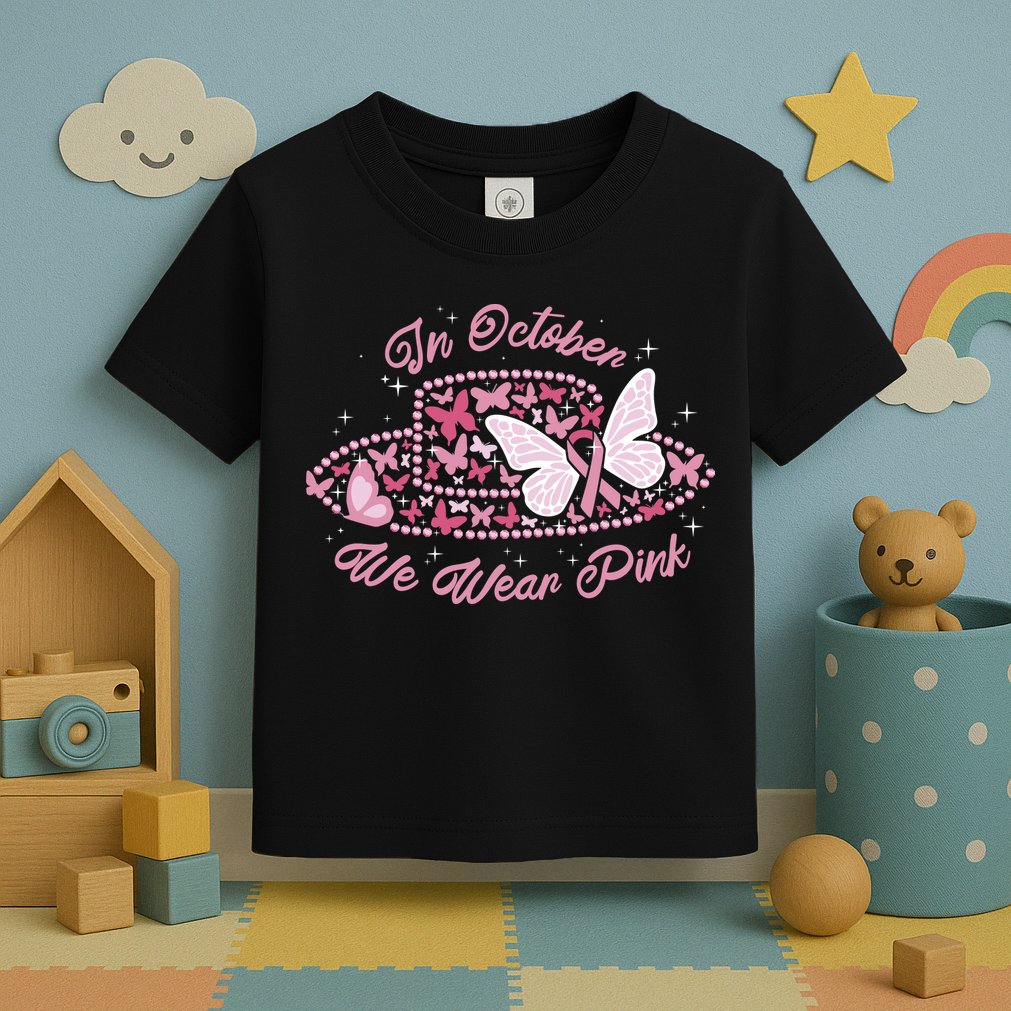 In October We Wear Pink Butterfly Ribbon Toddler T-Shirt