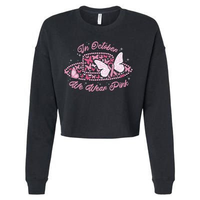 In October We Wear Pink Butterfly Ribbon Cropped Pullover Crew