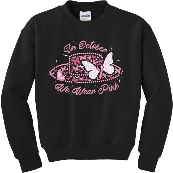 In October We Wear Pink Butterfly Ribbon Kids Sweatshirt