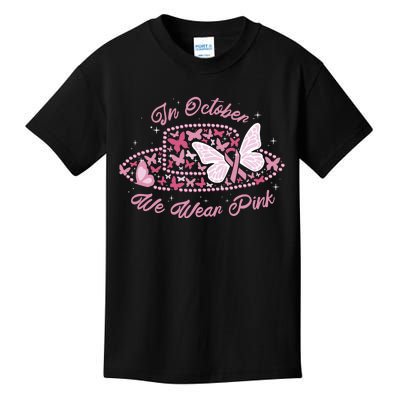 In October We Wear Pink Butterfly Ribbon Kids T-Shirt