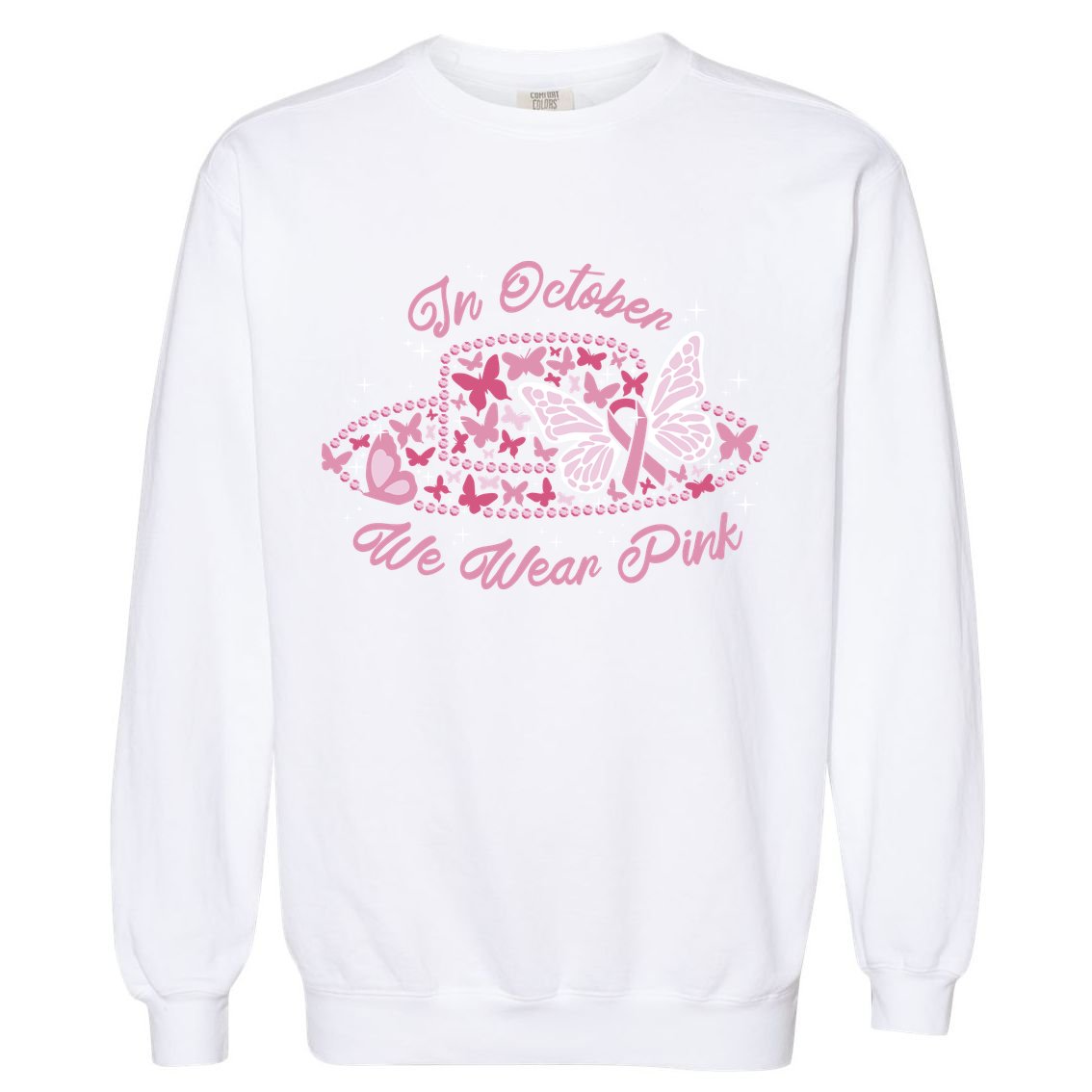 In October We Wear Pink Butterfly Ribbon Garment-Dyed Sweatshirt