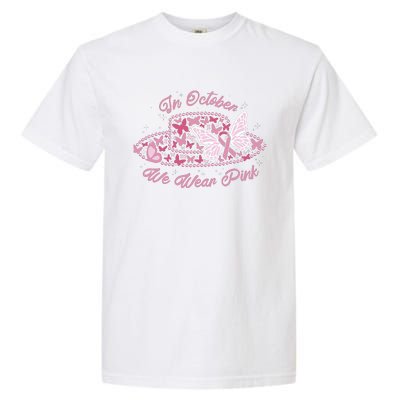 In October We Wear Pink Butterfly Ribbon Garment-Dyed Heavyweight T-Shirt