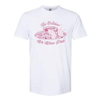 In October We Wear Pink Butterfly Ribbon Softstyle CVC T-Shirt