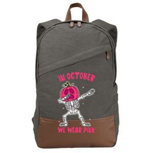 In October We Wear Pink Breast Cancer Pumpkin Halloween Cotton Canvas Backpack