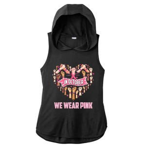 In october we wear pink ribbon breast cancer awareness month Ladies PosiCharge Tri-Blend Wicking Draft Hoodie Tank