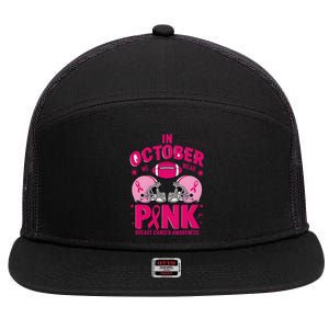 In October We Wear Pin.K Football Breast Cancer Awareness 7 Panel Mesh Trucker Snapback Hat