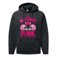 In October We Wear Pin.K Football Breast Cancer Awareness Performance Fleece Hoodie