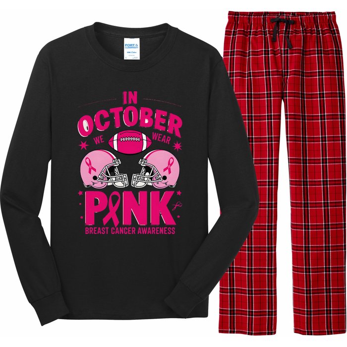 In October We Wear Pin.K Football Breast Cancer Awareness Long Sleeve Pajama Set