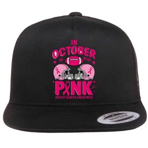 In October We Wear Pin.K Football Breast Cancer Awareness Flat Bill Trucker Hat