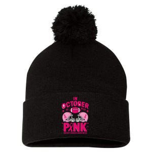 In October We Wear Pin.K Football Breast Cancer Awareness Pom Pom 12in Knit Beanie