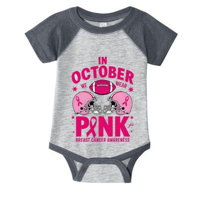 In October We Wear Pin.K Football Breast Cancer Awareness Infant Baby Jersey Bodysuit