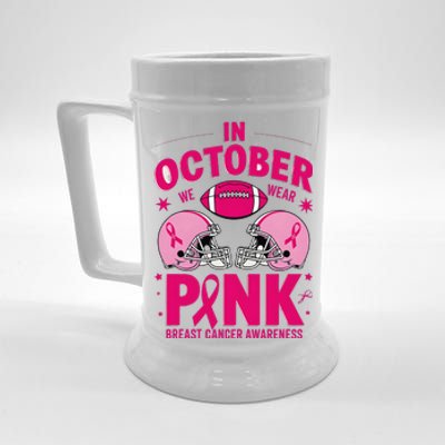 In October We Wear Pin.K Football Breast Cancer Awareness Beer Stein