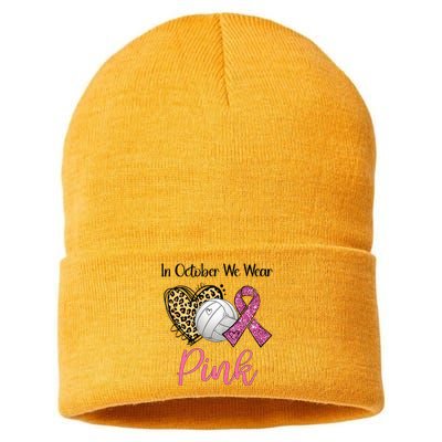 In October We Wear Pink Volleyball Breast Cancer Awareness  Sustainable Knit Beanie