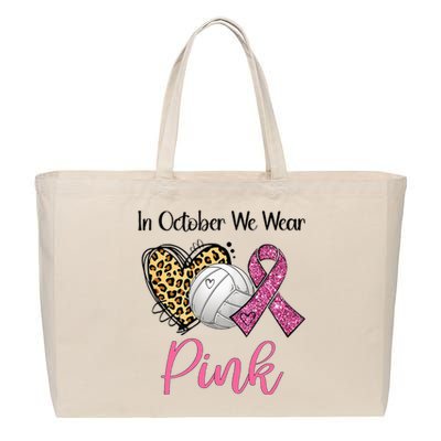 In October We Wear Pink Volleyball Breast Cancer Awareness  Cotton Canvas Jumbo Tote