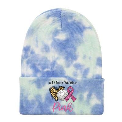 In October We Wear Pink Volleyball Breast Cancer Awareness  Tie Dye 12in Knit Beanie