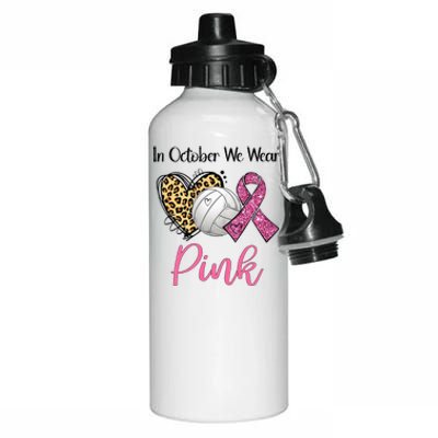 In October We Wear Pink Volleyball Breast Cancer Awareness  Aluminum Water Bottle 