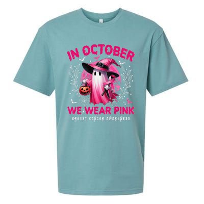 In October We Wear Pin.K Ghost Witch Breast Cancer Awareness Sueded Cloud Jersey T-Shirt