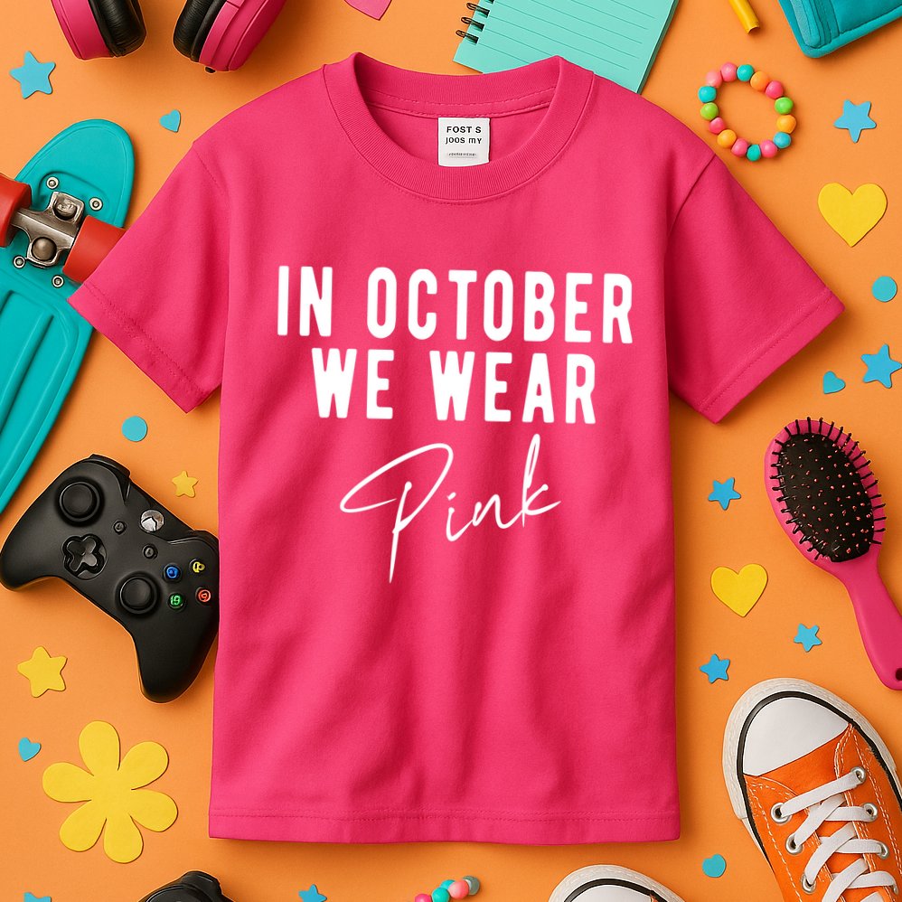 In October We Wear Pink Breast Cancer Awareness Kids T-Shirt