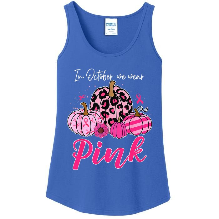 In October We Wear Pink Pumpkin Breast Cancer Awareness Ladies Essential Tank