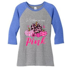 In October We Wear Pink Pumpkin Breast Cancer Awareness Women's Tri-Blend 3/4-Sleeve Raglan Shirt