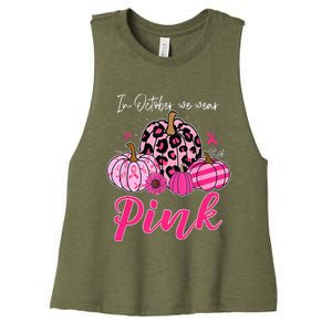 In October We Wear Pink Pumpkin Breast Cancer Awareness Women's Racerback Cropped Tank