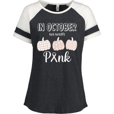 In October We Wear Pink Pumpkin Breast Cancer Enza Ladies Jersey Colorblock Tee