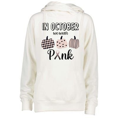 In October We Wear Pink Pumpkin Breast Cancer Womens Funnel Neck Pullover Hood